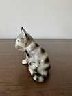 Vintage Hand-painted Porcelain Cat Figure Japan Tabby Kitten Shiny Gray White