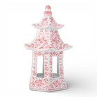 New Chinese Oriental Pink Floral Porcelain Small Hex Pagoda Lantern
