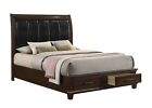 Traditional Antique Brown Upholstery Pu Headboard Queen Size 4pc Storage Bed Set