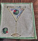4 Vtg Cocktail Napkins Martini   Olive Print Green Red Dark Beige Crate   Barrel