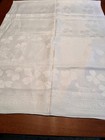 Lucky Shamrocks  Vintage White Damask Linen Tablecloth 64x82