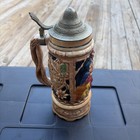 Vintage German Style Lidded Beer Stein Relief Tavern Scene Pewter Lid 10   