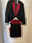 Vangute Black Tuxedo Set Red Satin Shawl Lapel Vest Pants Classic 48r 40x32