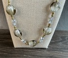 Vtg Murano Glass Bead Necklace Earring Set Italian Lampwork Gold Tone Artisan