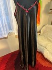 Vintage Gilligan   O   malley Glossy Satin Nightgown Slip Dress Xl Black Pink Lace