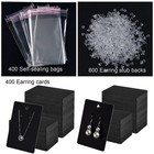 400 Pcs Black Earring Cards With Self-sealing Bags   Clear Backs For Jewelry Dis