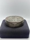 Antique 800 Silver Cherubs Picking Fruit Repousse Oval Trinket Pill Box