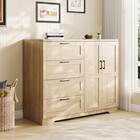 2 Doors 4 Drawers Low Wardrobe Wooden Storage Cabinet Freestanding Wardrobe
