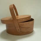 Vintage Shaker Wood Oval Sewing- Pantry Box With Handle And 4 Swallowtail Finger