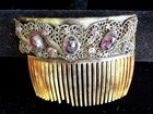 Vintage Hair Comb Large Amethyst Rhinestones Tortoise Shell Catalan  bakelite  