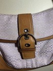 Vintage Coach Soho Flap Shoulder Bag Tan Leather And Lavender Signature C
