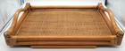 Vtg Bamboo Rattan Mid Century Modern Rectangular Large Serving Tray W handles
