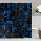 4pcs Blue Shower Curtain Set 3d Cubes Bathroom Sets Modern Shower Curtain Set   