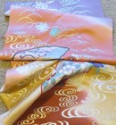 Japanese Furisode Kimono Fabric Silk Hand-painted Folding Fans   Flowers Piece B