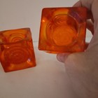 Pair Of Viking Glass Amberina Orange Bullseye Candle Holders  2 5  Rare