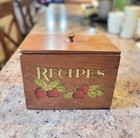 Vintage Wooden Recipe Storage Box With Strawberries Large Index Card Size