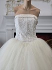 David s Bridal Vintage 00s Y2k Beaded Ivory Tulle Strapless Wedding Dress Sz 14