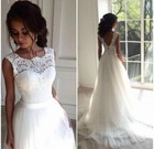 Elegant A Line Lace Tulle Wedding Dress White Ivory Bridal Gown Lace-up Back New