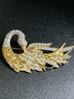 Vintage Rhinestone Swan Brooch Gold Tone Crystal Figural Bird Statement Pin