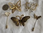 Butterfly Brooch Pin Lot Of 4 Gold   Silver Tone  Includes 2 Stick Pins