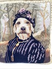 Wool Needlepoint Terrier Dog Anthropomorphic Luxury Throw Pillow 11    Gold Velvet