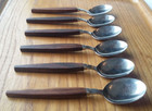 Mid Century Modern Vintage Teak Wood Handle Spoons Set Of 6 Danish Style 1960s