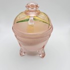 Vintage Glass Vanity Powder Jar Art Deco Pink Satin Hand Painted Lid