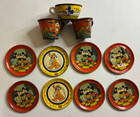 Vintage  helpmates  Mickey Mouse   Minnie Big Bad Wolf Tin Tea Set Plates Cups