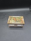 Vintage Footed Gold Jewelry Box With Soft Fabric Lid Trinket Enamel Metal