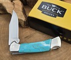 Buck 112 All Nickel Silver With Custom Turquoise Gold Vien Handle Made In Usa 