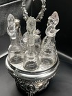 Victorian Silverplate Cruet Set With Etched Glass Bottles And Ornate Holder
