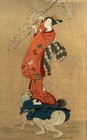 Antique Japanese Woodblock Print  Beauty Trimming Cherry Tree  Nihon Shosui-sha