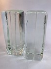 Vintage Mcm Blenko Ice Cube Clear Glass Heavy Bookends Pair  1960s  b5 