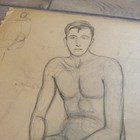 Vintage Original Nude Male Drawing Sketch Graphite Art Pencil    18  X 24 