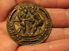 Vintage Knight Trident Shield Fight Picture Button Story Metal Brass Gold Tone