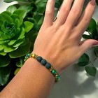 Lava Rock Beaded Bracelet Gemstone Stretch Elastic - 6mm 8mm Rounds Green Yellow
