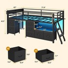 Low Loft Twin Bed Storage Drawers Bookcase Led Lights Safety Rail Ladder Black