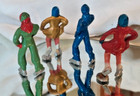 Set Of 4 Vintage Barclay Skaters Christmas Figures Lead Blue Gold Red Green Exc