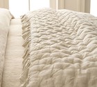 Pottery Barn-belgian Flax Linen Ruffle Tufted Quilt
