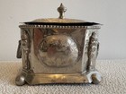 Antique Silver Plated Brass Casket Box Repouss   Ornate Tea Caddy Jewelry Footed