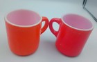 Vintage 1 Red   1 Orange Textured Glass Coffee Mug Cup Set Of 2