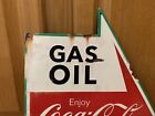 Coca Cola Gas Oil Auto Repairs Metal Sign Arrow Coke Vintage Style Button Garage