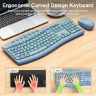 Wireless Keyboard And Mouse Combo  2 4g Quiet Ergonomic Curved Keys blue 