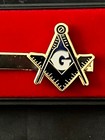 Blue Cut Out Square Compass Master Mason Tie Bar Necktie Gold Color Masonic New 