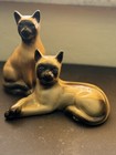 Vintage Siamese Cat Ceramic Figurine Brazil Mid Century Kitty Tan Blue Eyes Set