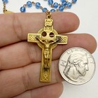 Vintage Lajarco Blue Faceted Crystal Beaded Rosary Cross Crucifix 26   