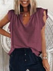 Women s Casual V Neck Ruffle Sleeve Summer Tank Tops Shirts Large