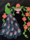 Vintage Punch Needle Work Pillow Cover Black Velvet Peacock 17   x17    Colorful