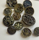 12 Vtg Antique Victorian Picture Buttons Floral Flowers Leave Vines B78