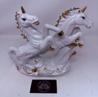 Vintage White Unicorns Porcelain Figurine With Gold Horns